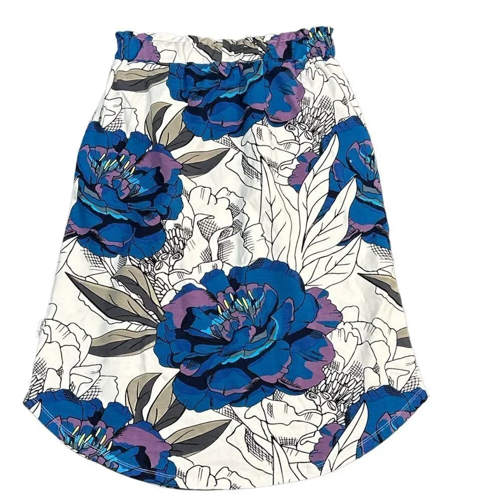 𝅺home-lee Midi Blue Peony Print Skirt 8-10 Medium NWT